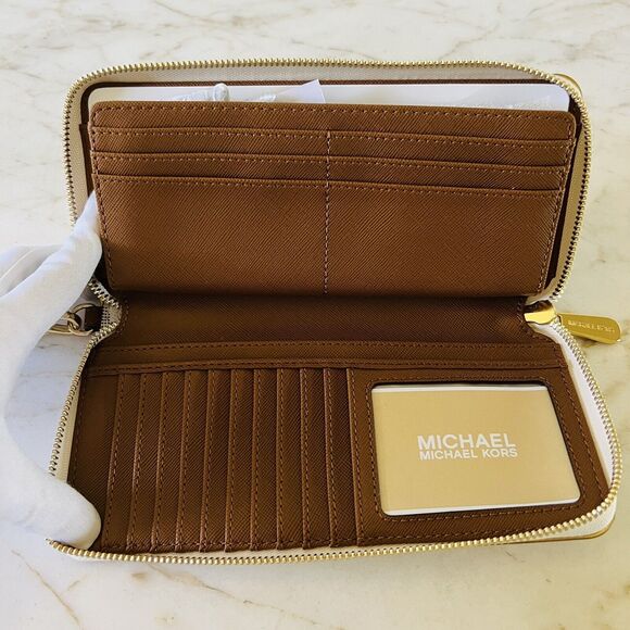 MICHAEL KORS Specchio Jet Set Travel Vanilla Continental Zip Wallet Wristlet - Picture 6 of 8